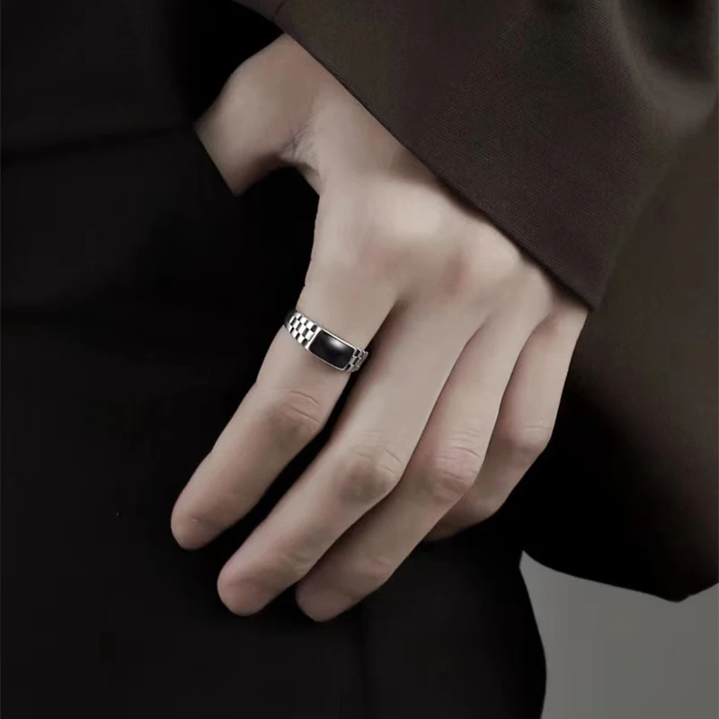 Foxanry Silver Color Black Drop Glaze Rings For Women Couples New Fashion Simple Classic Elegant Creative Daily Party Jewelry