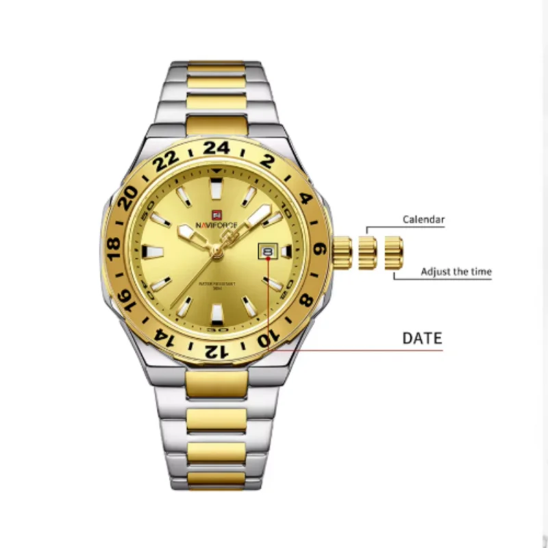 NAVIFORCE High Quality Mens Stainless Steel Quartz Wristwatch 3ATM Waterproof Casual Luminous Big Dial Fashion Male Daily Watch