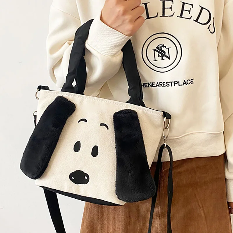 MINISO SNOOPY śliczne uszy torba płócienna haftowana kreskówka damska torba typu Crossbody moda codzienna torba na ramię torba wiadro