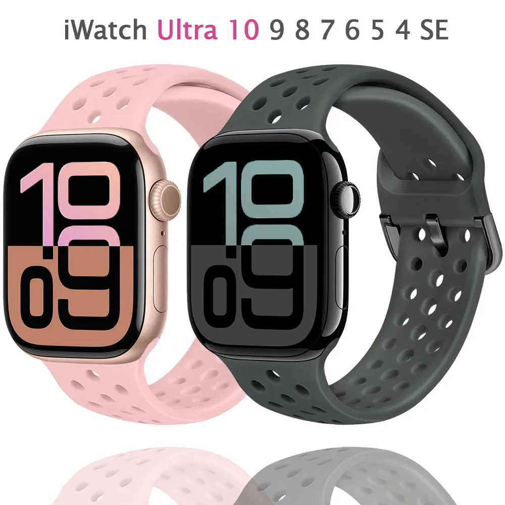 Silicone porous strap For Apple watch Ultra 49mm/10 42mm 46mm/9 8 7 45mm 41mm breathable wristband For iWatch 6 5 4 SE 44mm 40mm