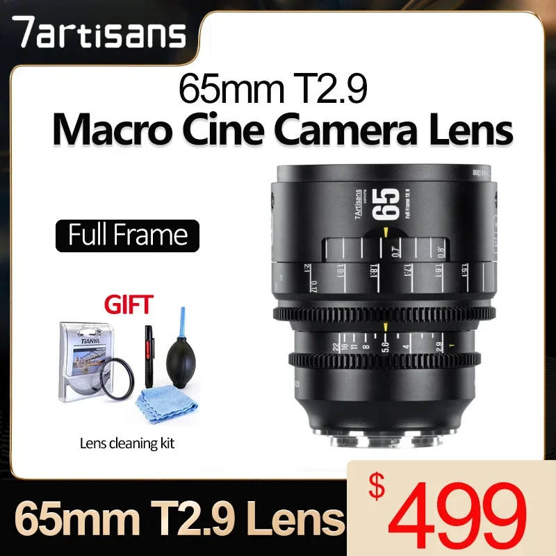 7artisans 65mm T2.9 2X Macro Cine Lens Full Frame Manual Focus Camera Lens for Filmmaking compatible with Sony E Nikon Z Canon R