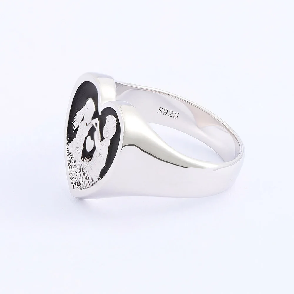 الرجال والنساء على شكل قلب مجنون للحب تخصيص الشعارات الأخرى خاتم فضة الاسترليني #6