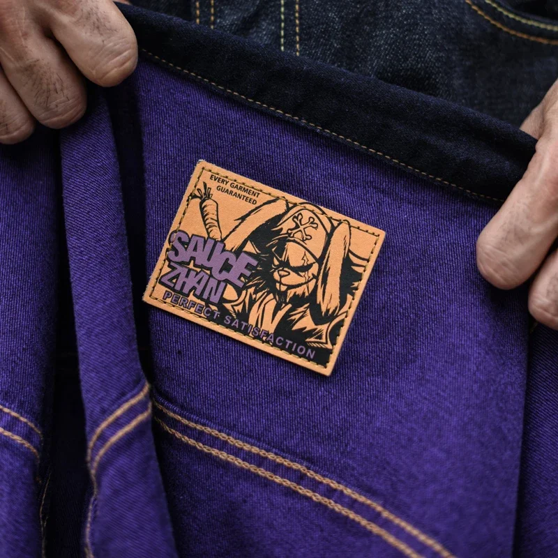 SAUCE ZHAN Men Jacket Selvedge Denim Jacket Men Vintage Purple and Blue Double Sided Dye Regular Fit 12.5 Oz