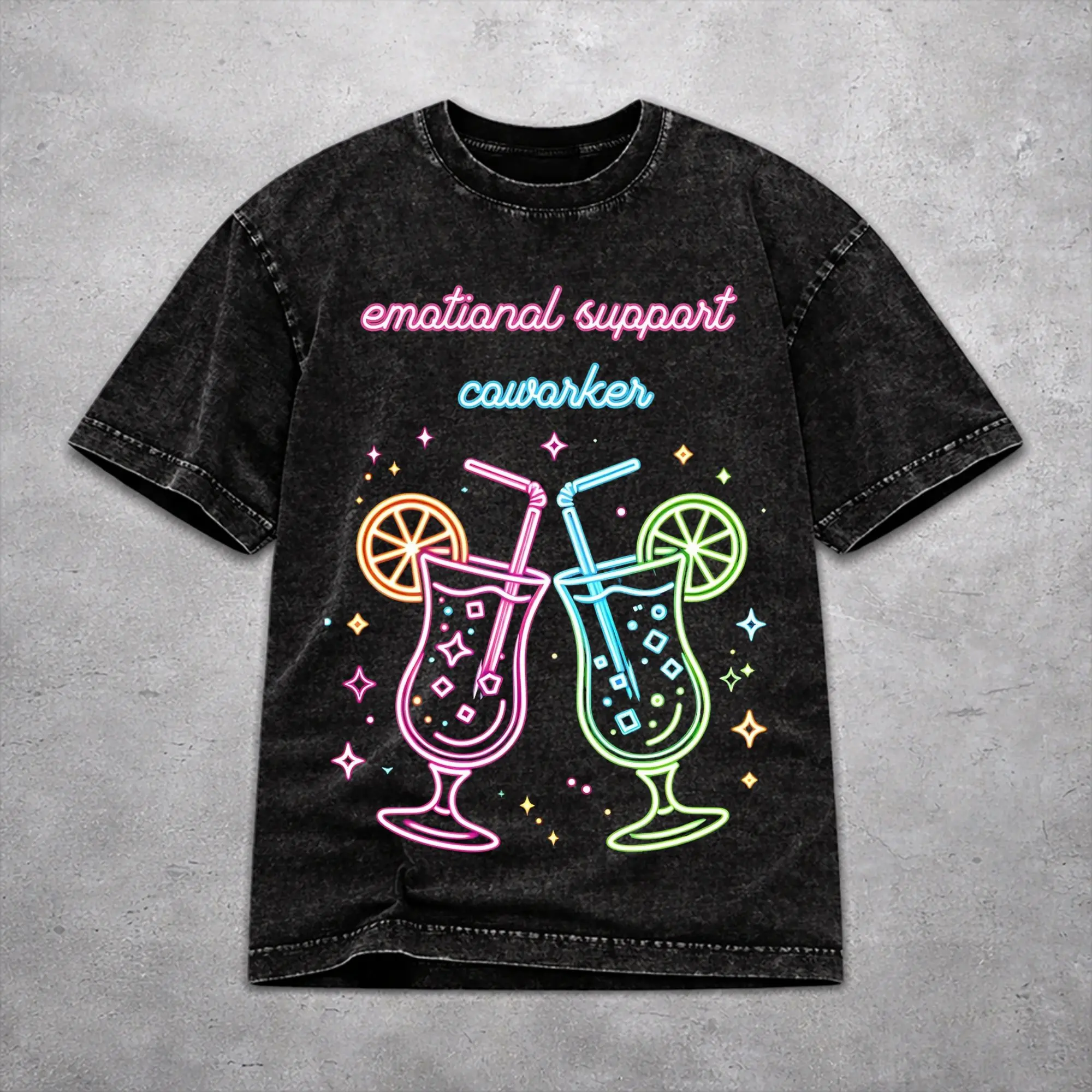 Casual Women Men Emotional Support Drinking Buddy Beer Tee Shirt Washed Style  T Shirts Tops