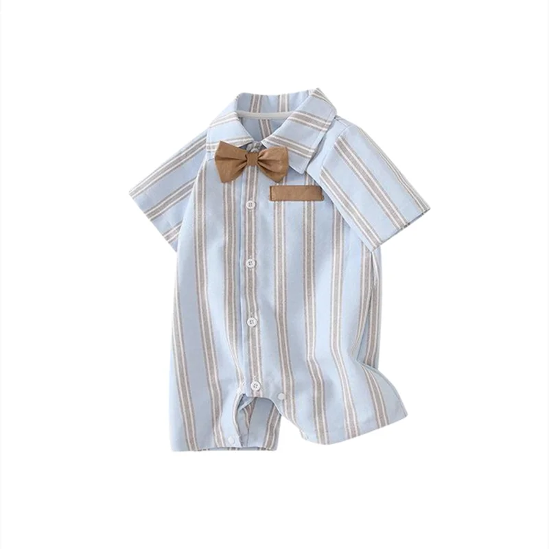 

Clibeso Baby Boys Short Sleeve Gentleman Striped Rompers Infant Jumpsuits Boy Cotton Clothes One Pieces Newborn Cute Bodysuits