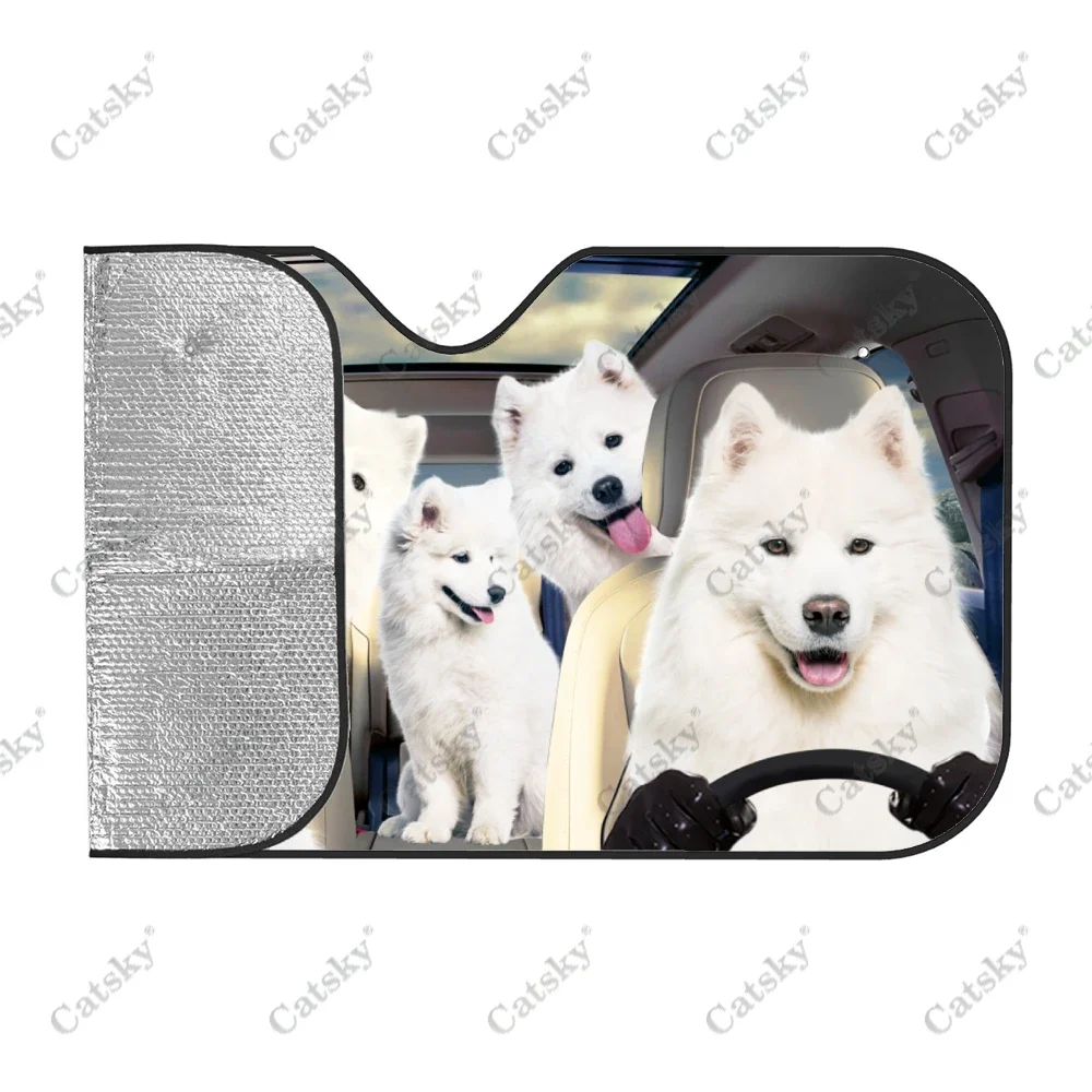 Samoyed-parasol para decoración de coche, protector solar para ventana de coche, Reflector de rayos Uv plegable, regalo para amantes