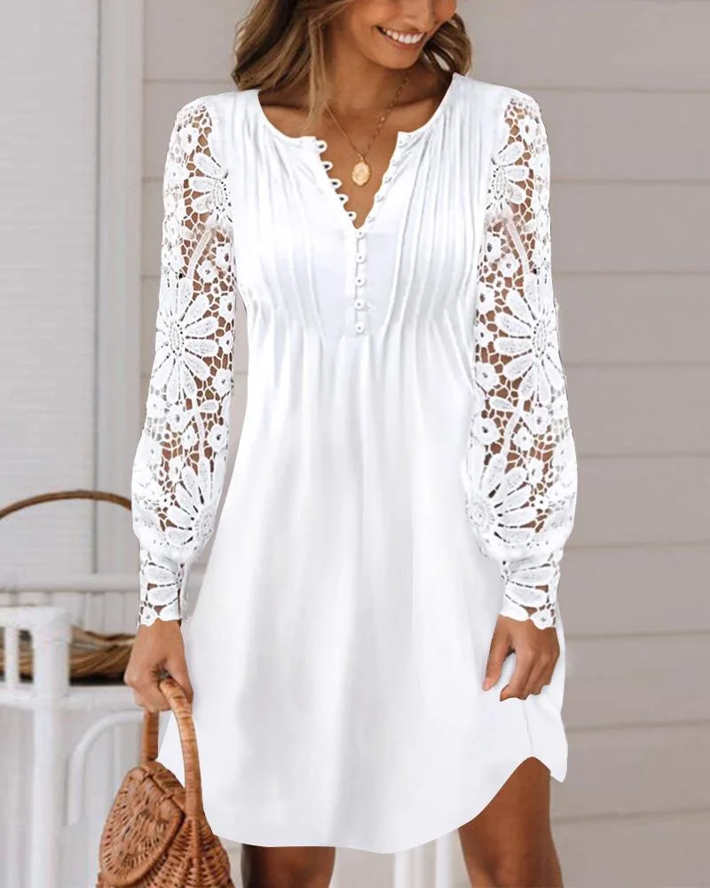 Spring and summer women's clothing new style fashionable temperament casual sexy commuting lace long sleeved dress