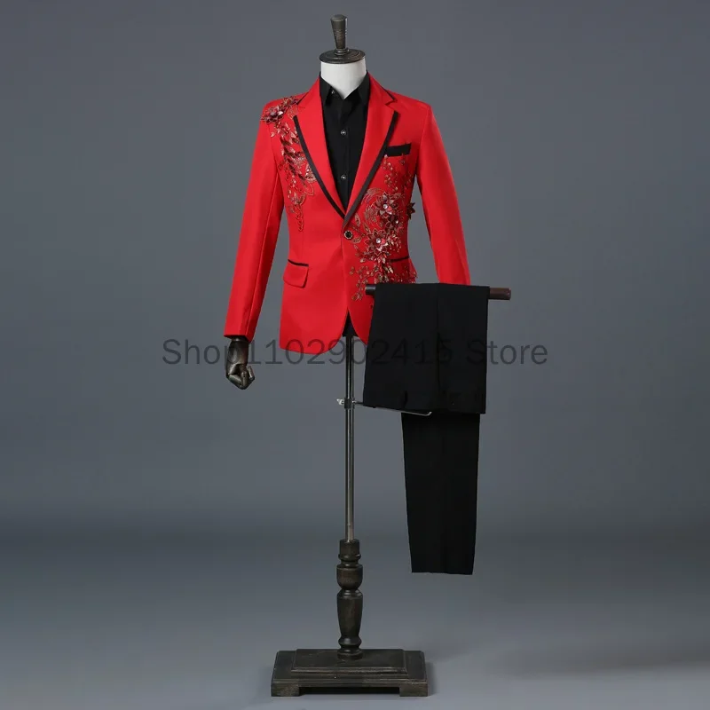 Costume de Chanteur à Col Cranté pour Homme, Tenue de Scène, Tenue de Boîte de Nuit, Décontractée, avec un Bouton