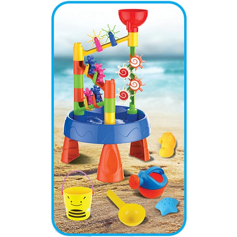 Kids Toy Summer Outdoor Seaside Beach Funnel Sandpit Toys Sprinkler Sand Shovel Water Wheel Table Play Kit Toys