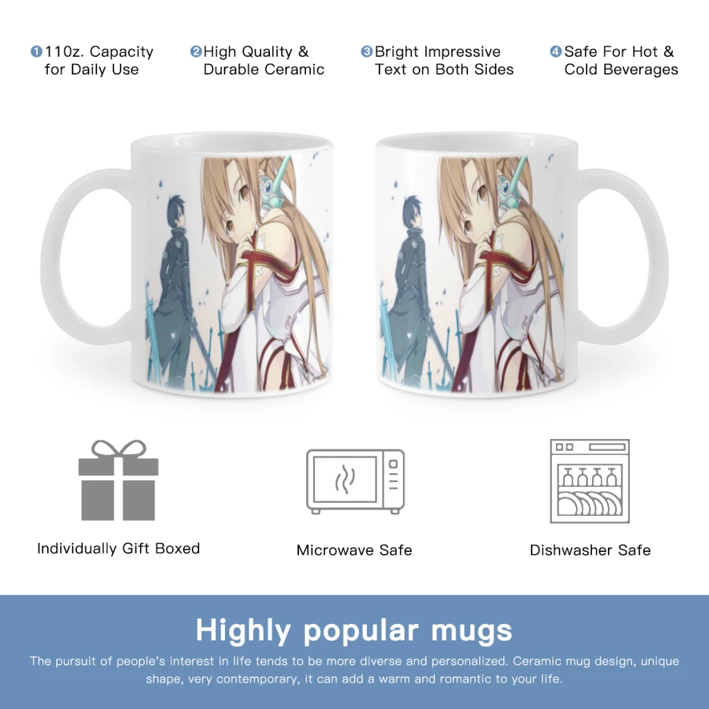 

Anime Novel SAO Kirito Yuuki Asuna Free shipping 11OZ Coffee Mug Beer Mugs Tea Milk Cup For coffee Lovers Surprised Gift