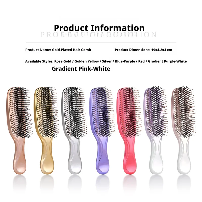 Electroplating Scalp Massage Comb Hair Detangling Brush Dry Wet Dual Use Wide Tooth Hairdressing Comb for Salon Home Travel