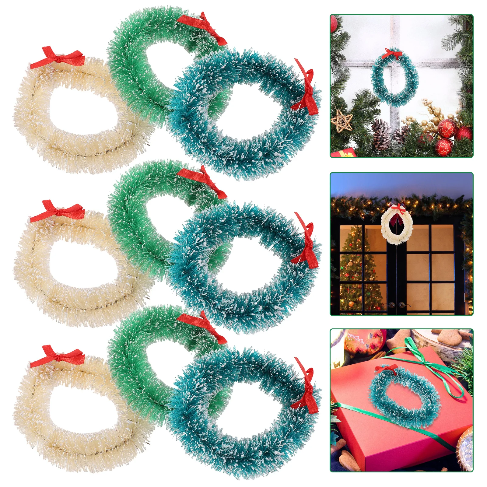 

9 Pcs Christmas Bow Wreath Outdoor Decorations Pendants Small Wreaths Miniature Simulated Tiny Sisal Silk Hanging