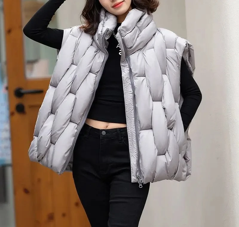 Frauen Winter Unten Baumwolle Weste Jacke Ärmellose Stehkragen Damen Weste Mantel Mode Lässig Dame Outwear