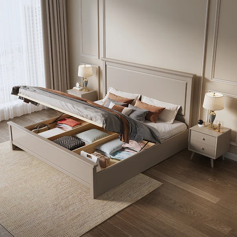 

All solid wood bed Modern simple 1.5m 1.8m 2x2m American light luxury premium master bedroom double