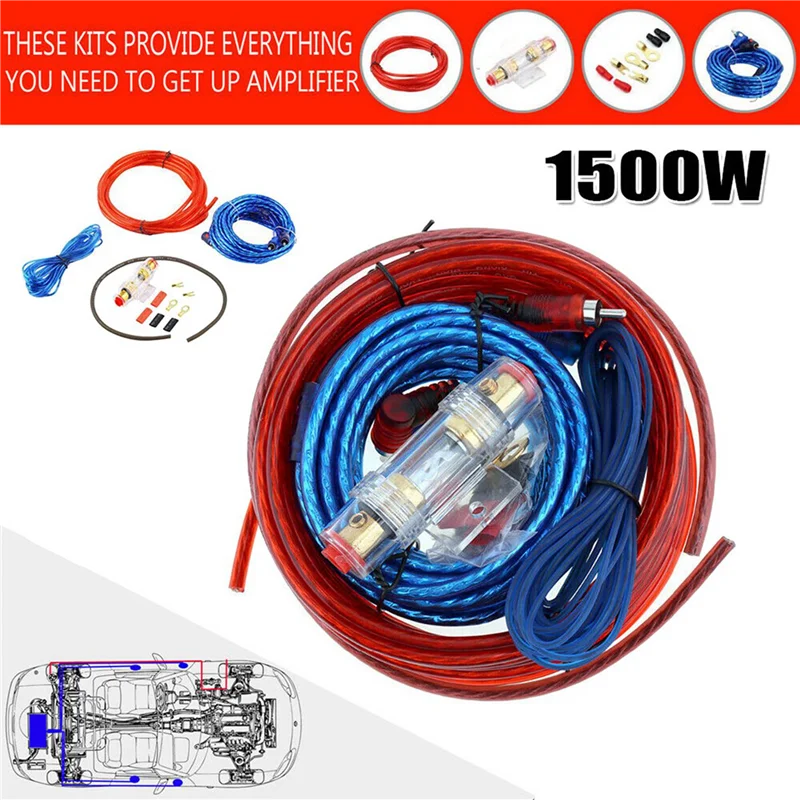 

A03Q-2X 1500W Car Amplifier Installation Wiring Harness Kit 8GA Audio Amplifier Subwoofer Power Cable