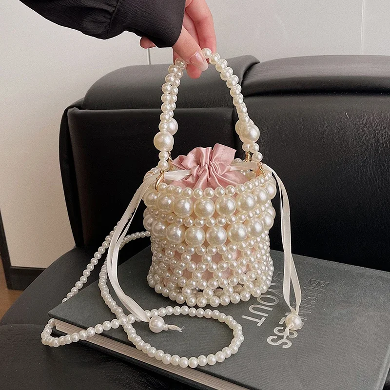 

Women Acrylic Beading Crossbody Bag For Women Luxury Pearl Evening Clutch Bag Fashion Party Purse Handbag Phone Bag Silver