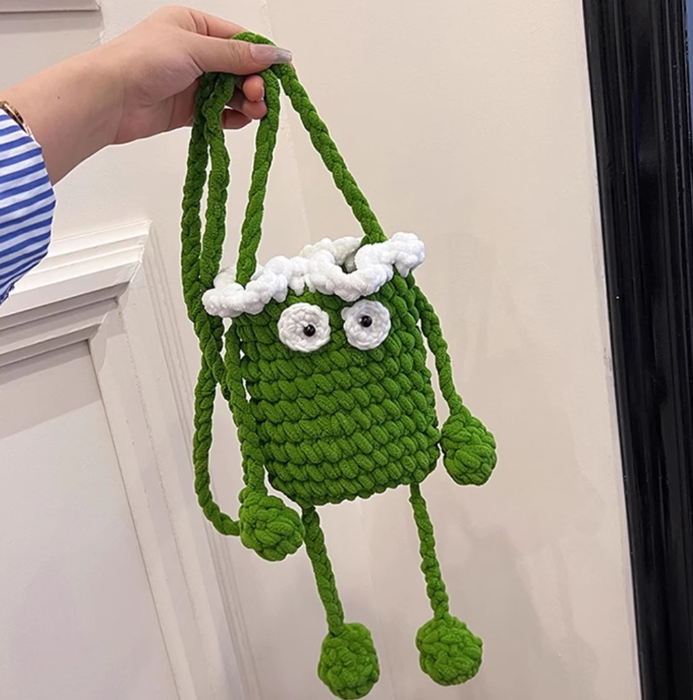 حقيبة محبوكة يدويًا، منتج نهائي، حقيبة قالب صوف لطيفة ومضحكة، حقيبة هاتف محمول، حقيبة كتف كروس، هدية للفتيات #4