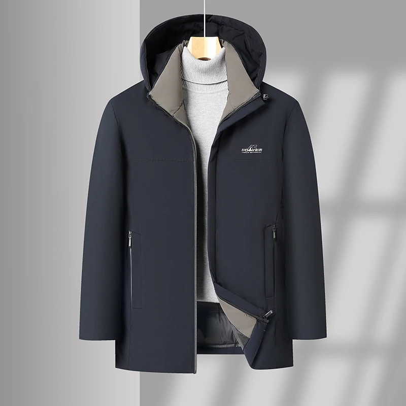 

Detachable Cap Regular Loose Busin Sle Cotton Jaet Straight Hemline Warm Thi Long Sve Zipper Closure Casual Coat