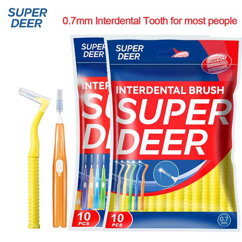 

Super Deer 10Pcs 0.7mm L/I Shape Interdental Brush Soft Bristle Interdental Tooth brushes Clean Between Teeth For Orthodonotics