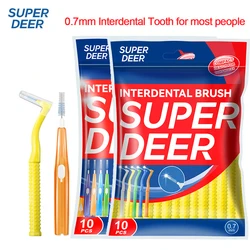 Super Deer 10Pcs 0.7mm L/I Shape Interdental Brush Soft Bristle Interdental Tooth brushes Clean Between Teeth For Orthodonotics