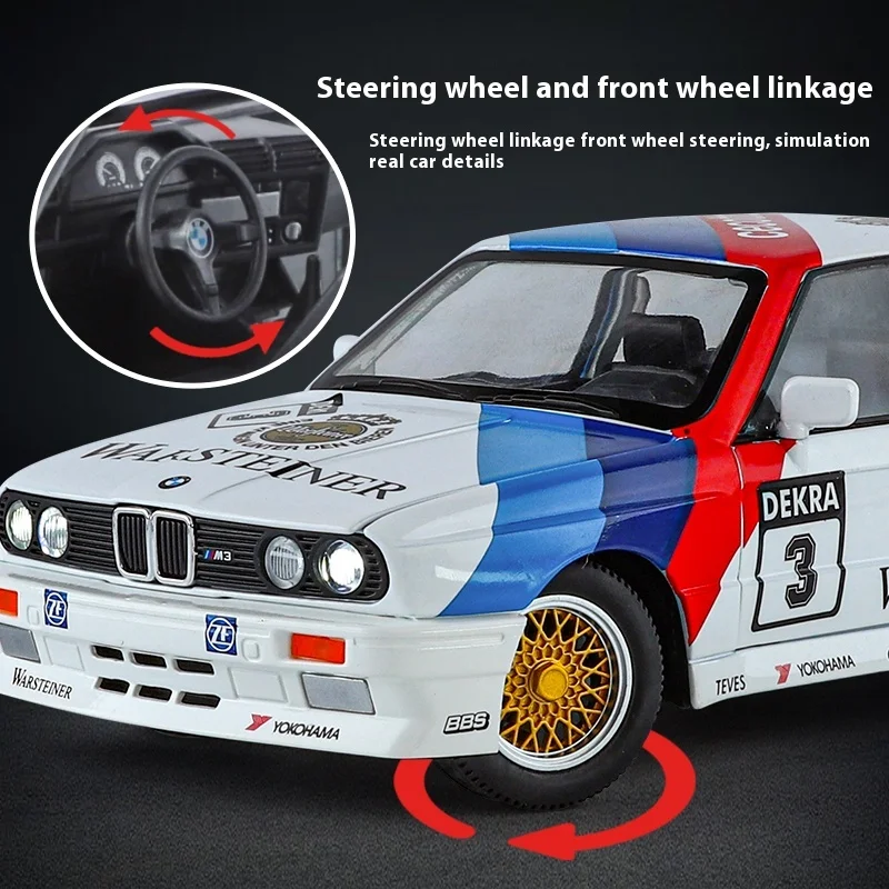 1:24 M3 E30 1988 Mpower نسخة الأزهار سبيكة دييكاست اللوحة نموذج سيارة ضوء الصوت المقتنيات الخاصة الهدايا الزخرفية