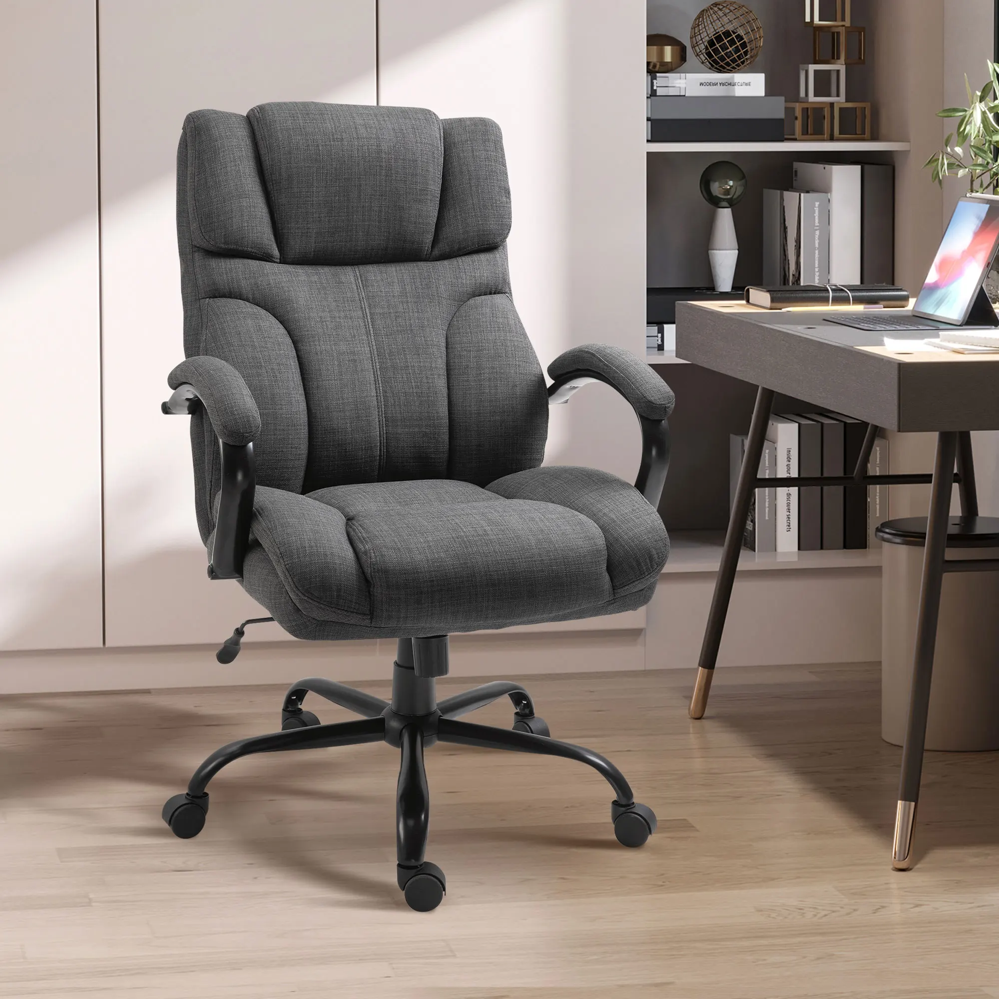 500Lbs Indoor Home Gaming Swivel Chair W/ & Height Adjustments, Deep Grey