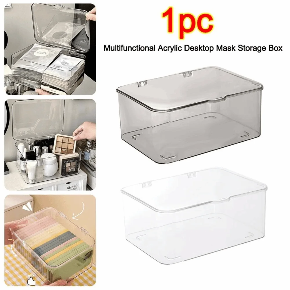 Acrylic Desktop Mask Storage Box Transparent Large Capacity Sundries Organizer Dust-proof with Cover Cosmetic Storage Case