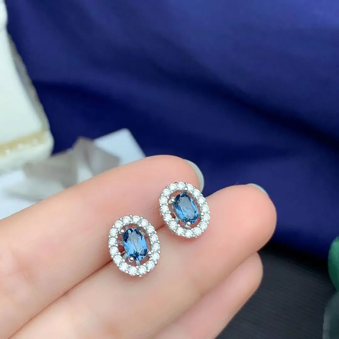 

Classic Silver Topaz Stud Earrings for Daily Wear 4mm*6mm Natural Topaz Silver Earrings Simple 925 Silver Crystal Earrings