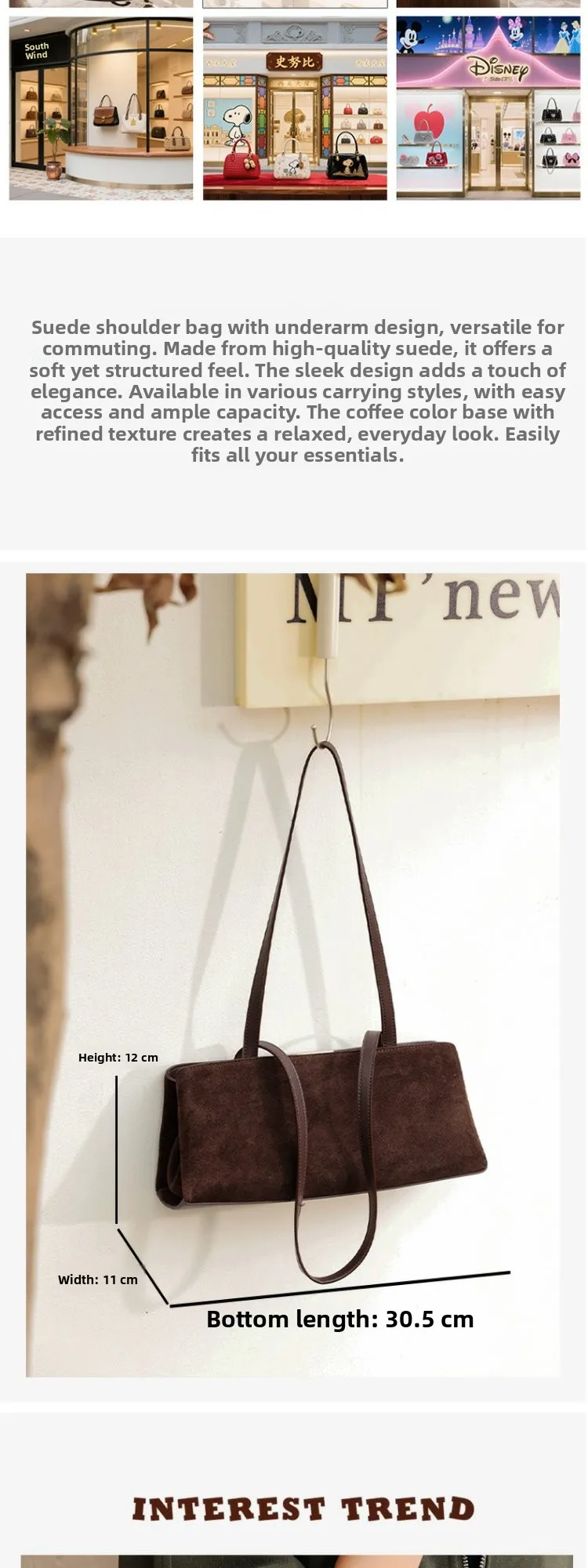 Bolso de Hombro de Cuero de Ante Estilo Francés, Diseño Minimalista para el Día a Día, Bolso de Axila de Cuero Genuino para M...