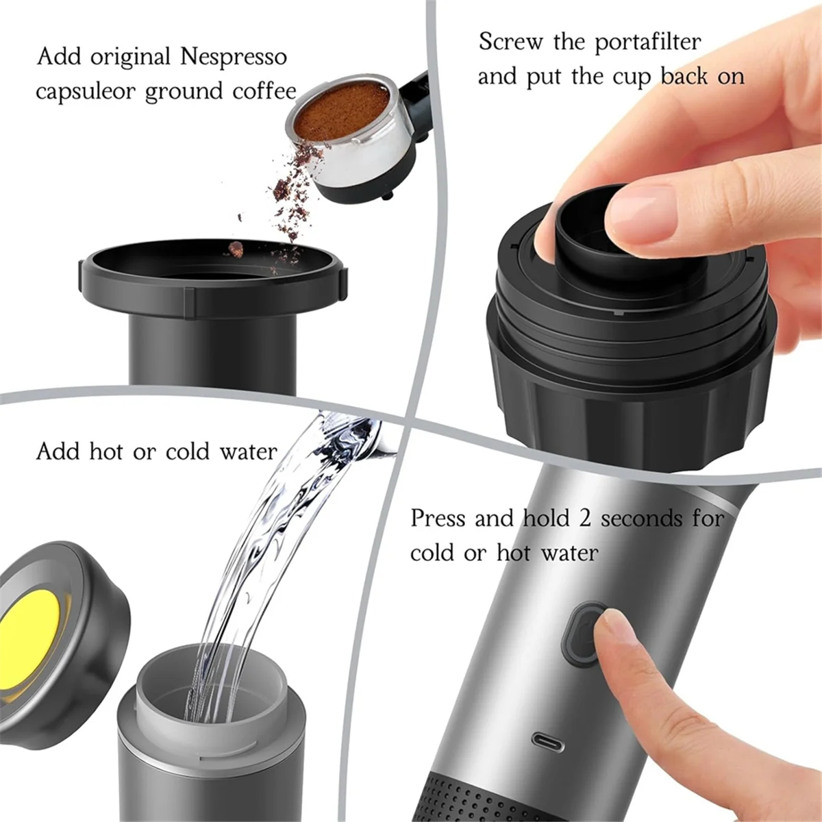 

NEW Portable Espresso Coffee Machine 3-in-1, Wireless & Electric, Compatible with Capsules & Powder, Ideal for Home & Travel