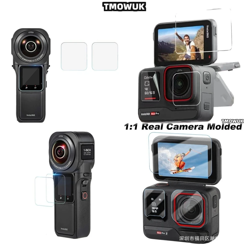 

For Insta360 GO3S Action Camera Case, Hard Tempered Glass LCD Screen Protector + TPU Soft Lens Film Cover For One RS Link 2 Link