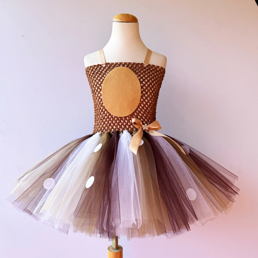 Deer Tutu Dress Christmas Dresses with Headband Halloween Costume Princess Elk Reindeer Outfit for New Year