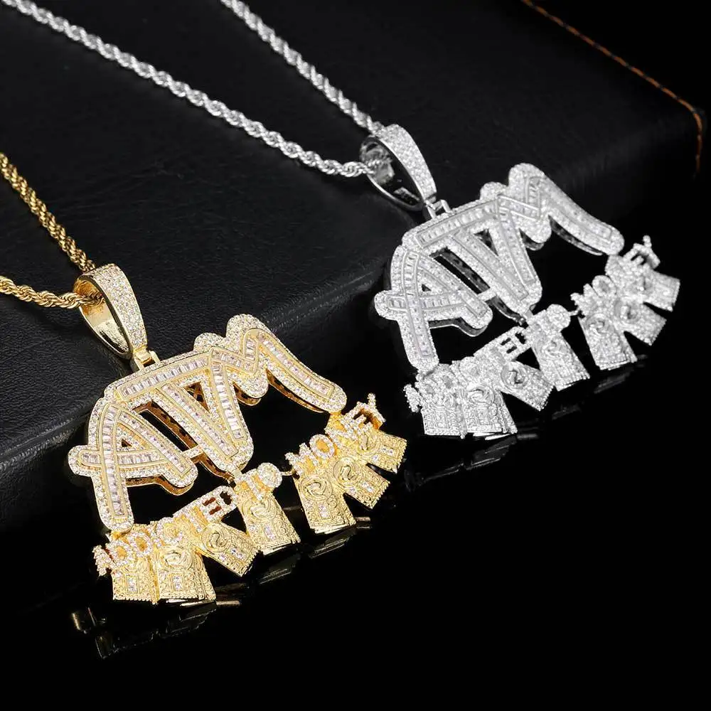 

Trendy Brand Hip-hop ATM ADDICTED TO MONEYDollar Letter Pendant Trendy Personality Mixed T Cubic Zirconia Men's Necklace