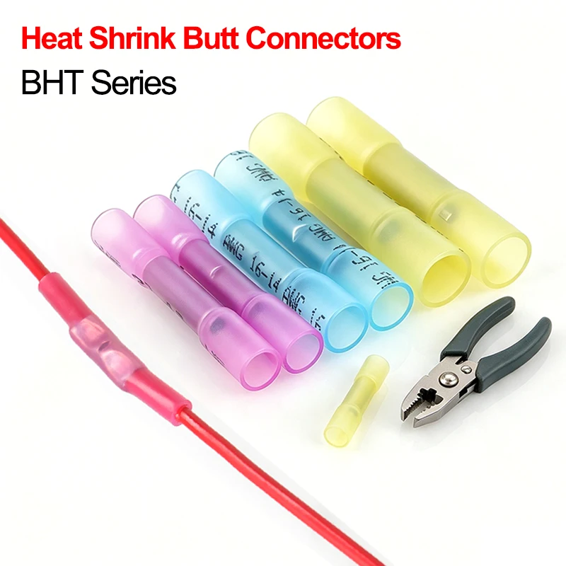 10-500pcs Heat Shrink Butt Connectors BHT0.5 BHT1.25 BHT2 BHT5 Waterproof  Insulated Crimp Wire Terminal For Car Marine Wiring