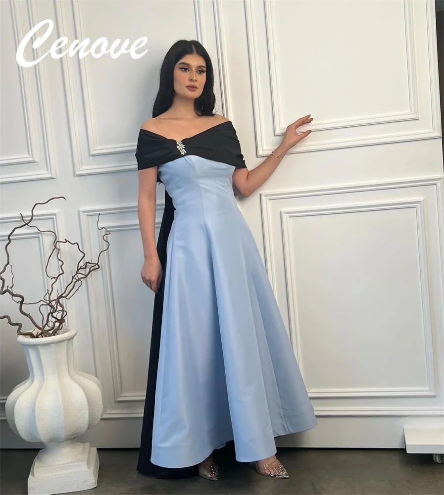 

Cenove Off The Shoulder Neckline Prom Dress Ankle-Length With Short Sleeves Evening Summer Party Dress For Women2023