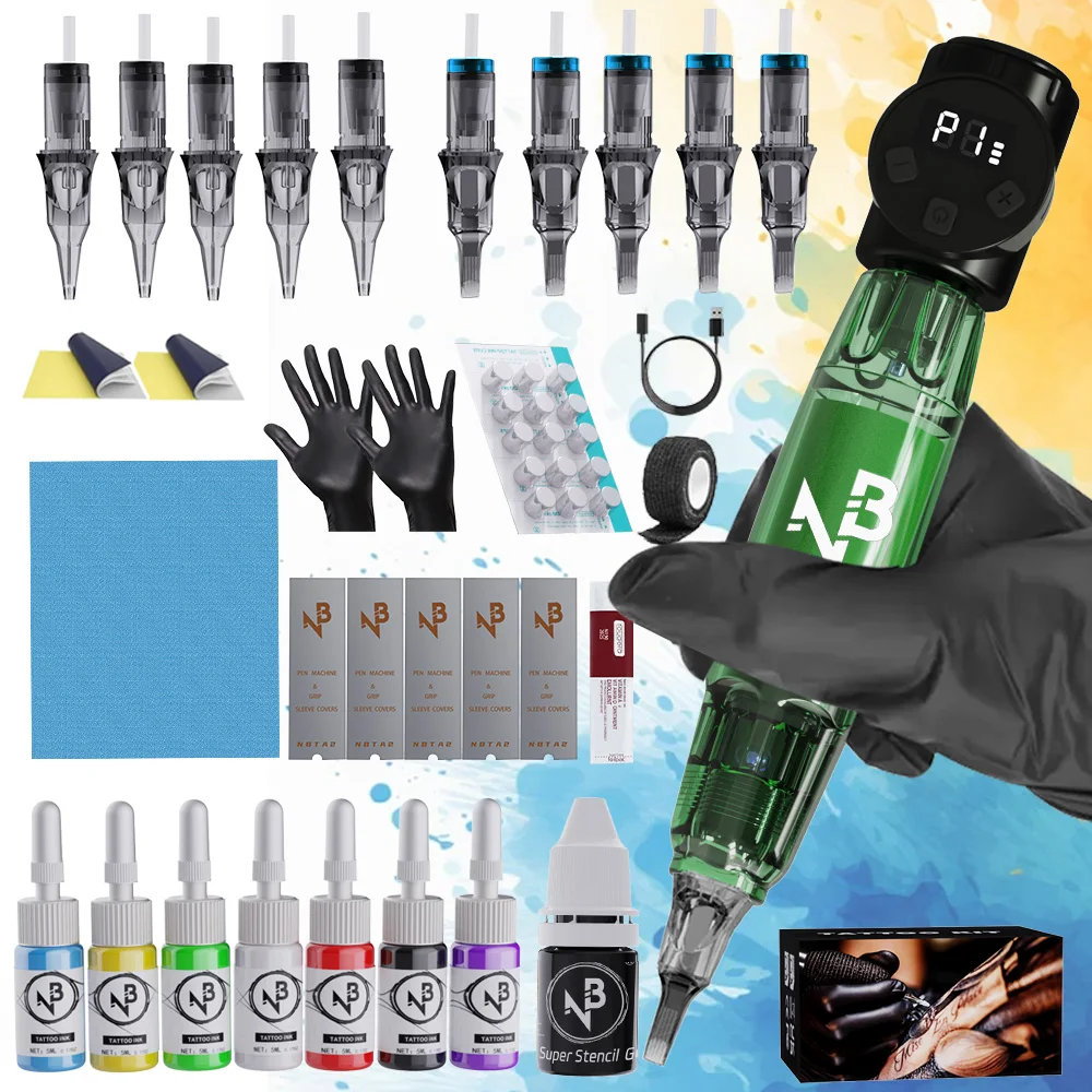 

Комплект беспроводной ручки для татуировки, беспроводная тату-машинка, набор для татуировки включает 10 игл для татуировки и 2 одноразовых чашки с чернилами для татуировки, держатель ручки для тату-ручки, переносная бумага и другие принадлежности для тату