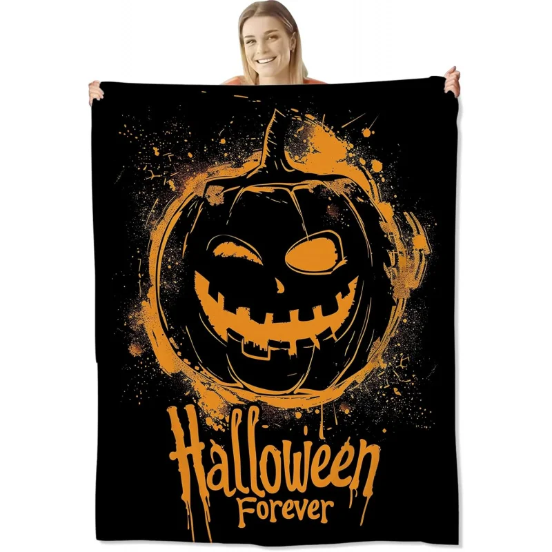 

Halloween blanket for adults, flannel blanket gift, sofa bed furry blanket, soft and warm living room with pumpkin pattern and