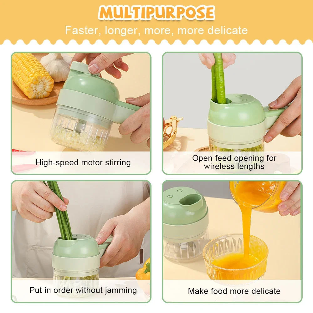 Masher 4 In1 Multifunctional Electric Vegetable Cutter Slicer Garlic Mud Masher Chopper Cutting Pressing Mixer Food Slice USB