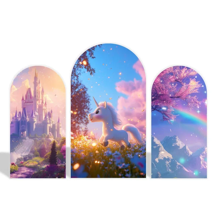 

Mehofond Custom 2-Sided Unicorn Theme Fairy Tale Castle Girls Birthday Party Baby Shower Covers Arch Background Decor Backdrop