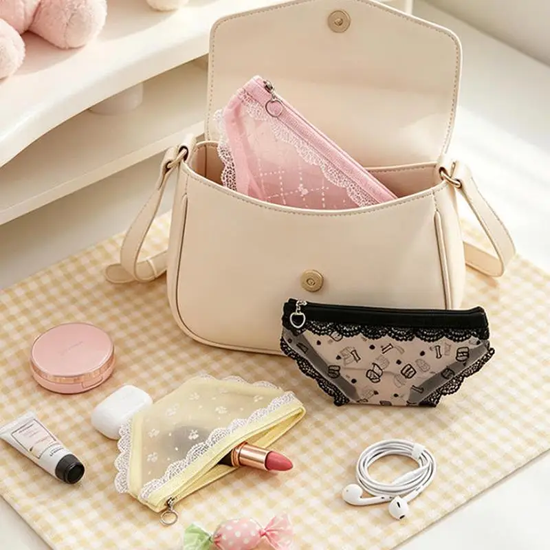 Niedliche Kosmetiktasche in Unterwäscheform, Spitzen-Netzstoff, transparenter Make-up-Aufbewahrungsbeutel, Stiftetui für den Alltag/Reisen – Detail 3