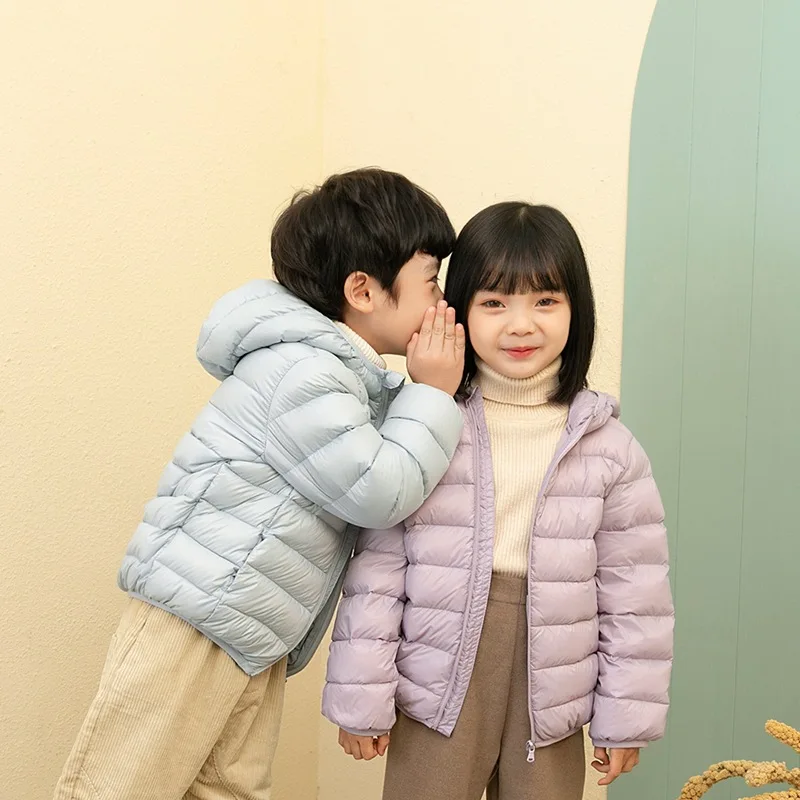 Winter Boys' and Girls' Children's Lightweight down Jackets—medium and Large Sizes—hooded, Thickened, Warm Jackets for Kids