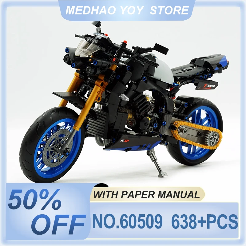 IN STOCK 1:8 MOC High-tech Classic Motorcycle 60509 Model Building Blocks Bricks Assembly Puzzle DIY Toy Brithday Gifts For Kids