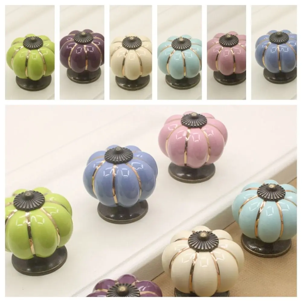 Single Hole Ceramic Pumpkin Handle Leopard Pattern European Style Door Pull Handles Round Vintage Drawer Knobs Kitchen