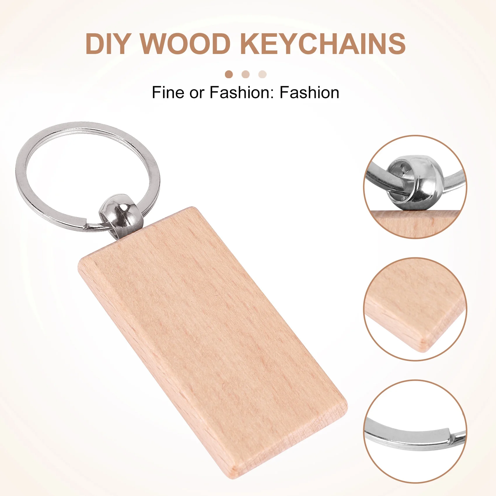 50 Blank Wooden Keychain Rectangular Engraving Key ID Can Be Engraved DIY Eco-Friendly
