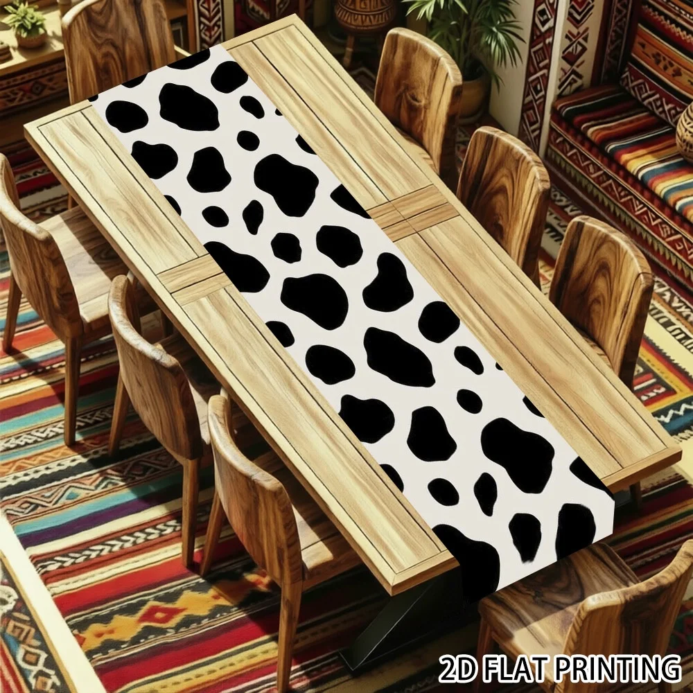 2D Flat Cow Spotted Print Tablecloth Rustic Farmhouse Country Style Dining Table Cover Reusable Easy Care Kitchen Home Party Dec