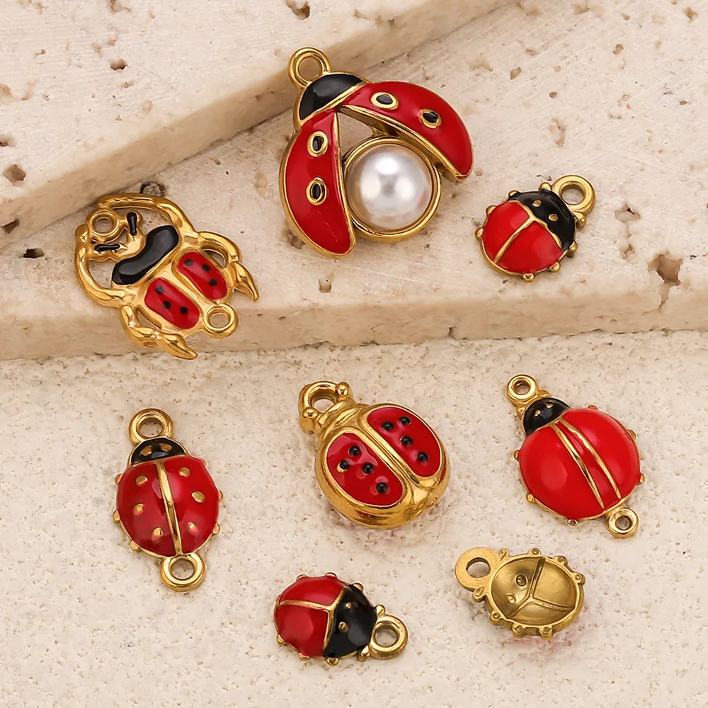 

2/4/10pcs Stainless Steel Red Enamel Ladybug Charm for Jewelry Making Gold-Plated DIY Necklace Bracelet Materials Craft Findings