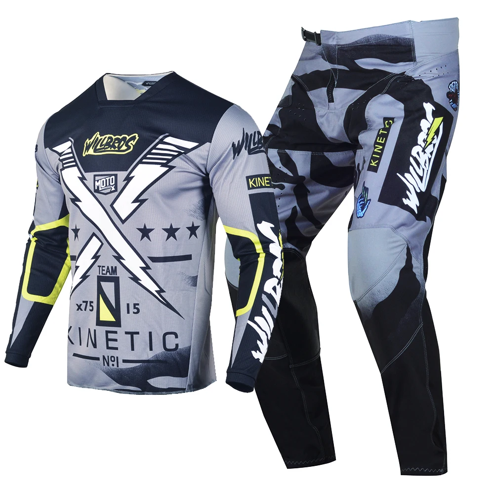 

Willbros Motocross Grey Yellow Jersey and Pants Race Combo Moto DH Dirt Bike Gear Set Enduro Off-road MTB Bicycle MX Outfit