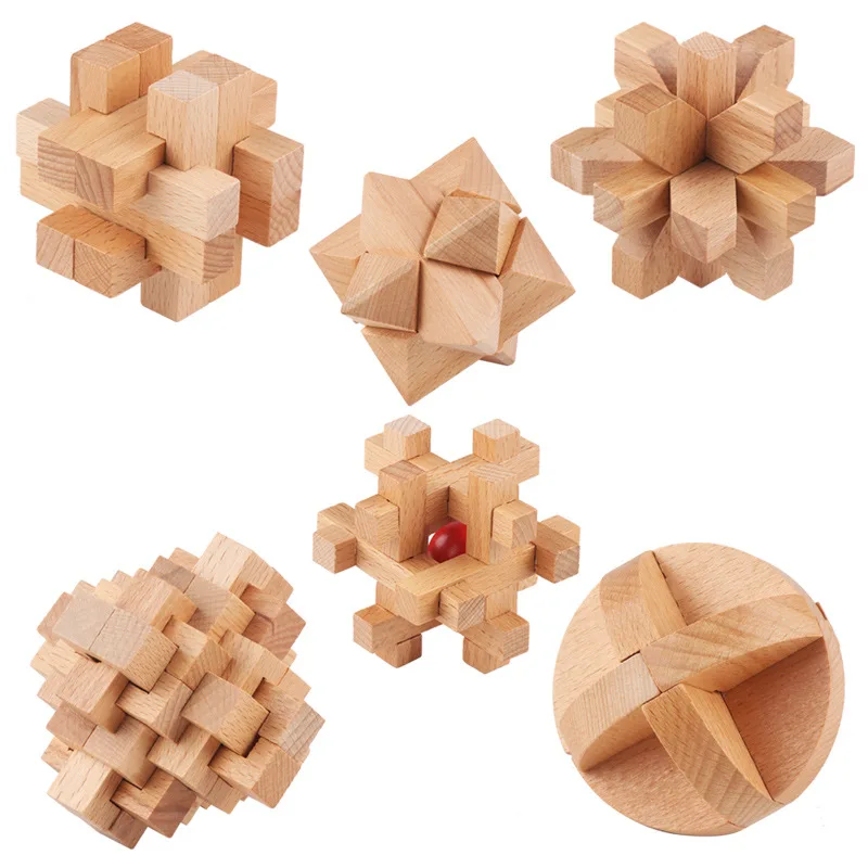 Handmade Kong Ming Lock Luban Lock Set Wooden Classic Toys Montessori Puzzle Brain Teaser Game Finger Unlock Toy for Adults Kids