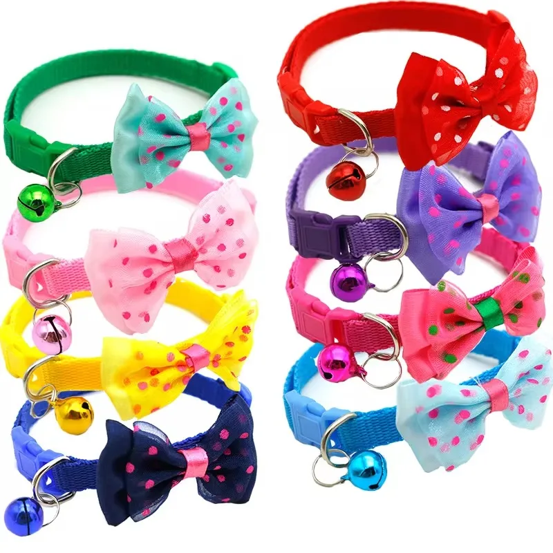 Pet Collar Adjustable Durable Cat Collars Cute Bow Kitten Necklace Soft Bell Puppy Lead Pet Product Dog Supplies Cat Accessories