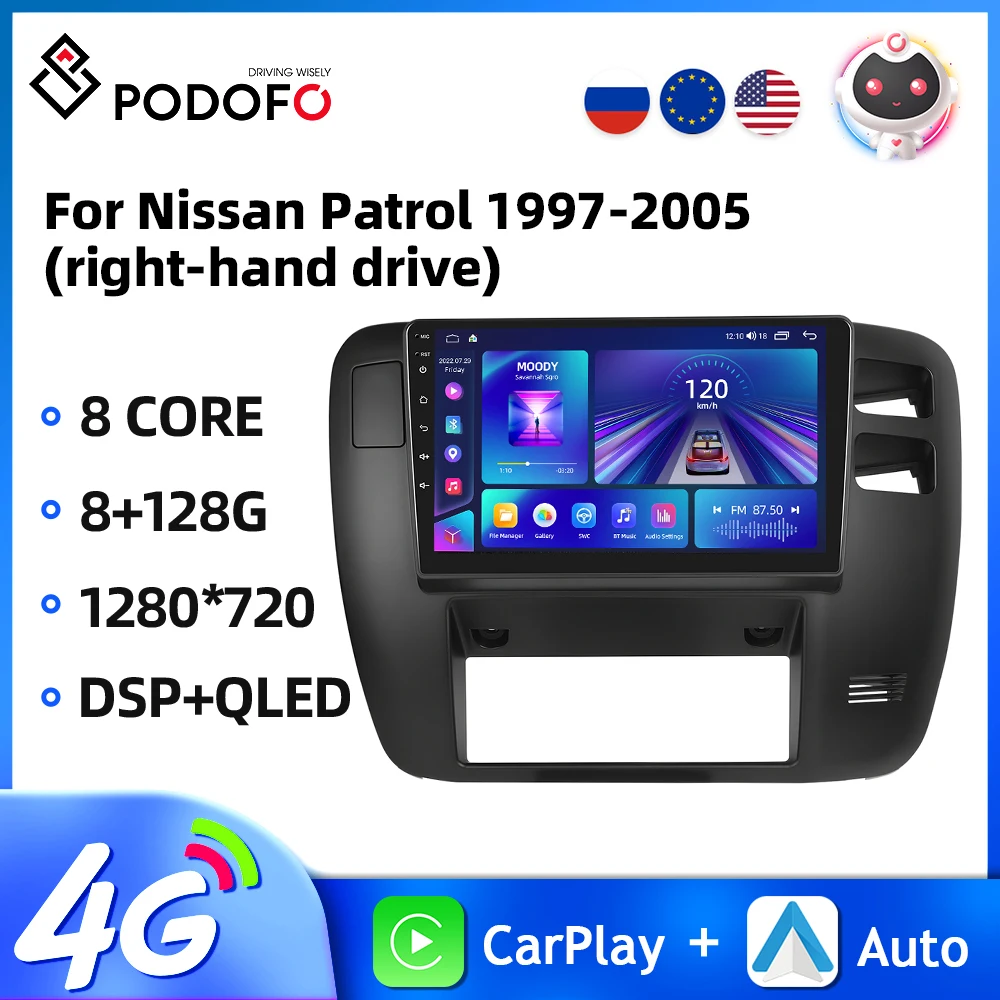 

Podofo 8Core 2Din Car Radio For Nissan Patrol 1997-2005 Multimedia Player GPS Navigation 4G WIFI Carplay Android Auto Autoradio